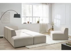 Canapé D'angle Fixe Modulable MEGEVE Tissu Chiné Avec 1 Chauffeuse Et 1 Pouf -Velvet Magasin canape d angle fixe modulable megeve tissu lisse avec 1 chauffeuse et 1 pouf 3