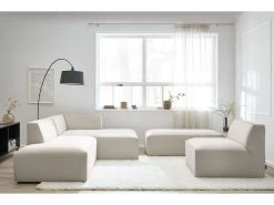 Canapé D'angle Fixe Modulable MEGEVE Tissu Chiné Avec 1 Chauffeuse Et 1 Pouf -Velvet Magasin canape d angle fixe modulable megeve tissu lisse avec 1 chauffeuse et 1 pouf 4