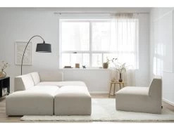 Canapé D'angle Fixe Modulable MEGEVE Tissu Chiné Avec 1 Chauffeuse Et 1 Pouf -Velvet Magasin canape d angle fixe modulable megeve tissu lisse avec 1 chauffeuse et 1 pouf 5