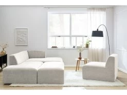 Canapé D'angle Fixe Modulable MEGEVE Tissu Texturé Avec 1 Chauffeuse Et 1 Pouf -Velvet Magasin canape d angle fixe modulable megeve tissu texture avec 1 chauffeuse et 1 pouf 4