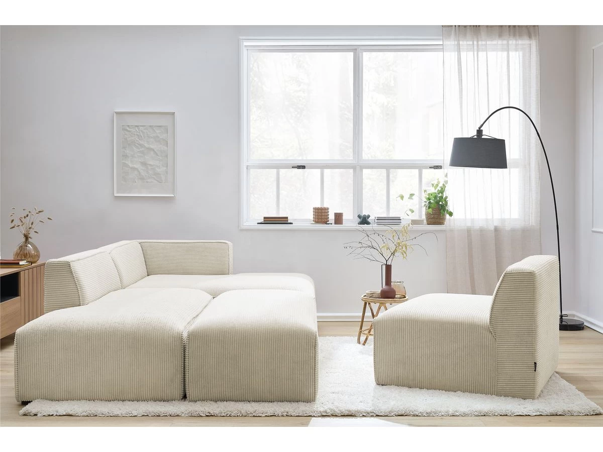 Canapé D'angle Fixe Modulable MEGEVE Tissu Velours Côtelé Avec 1 Chauffeuse Et 1 Pouf 7 Canapé D'angle Fixe Modulable MEGEVE Tissu Velours Côtelé Avec 1 Chauffeuse Et 1 Pouf – Image 5