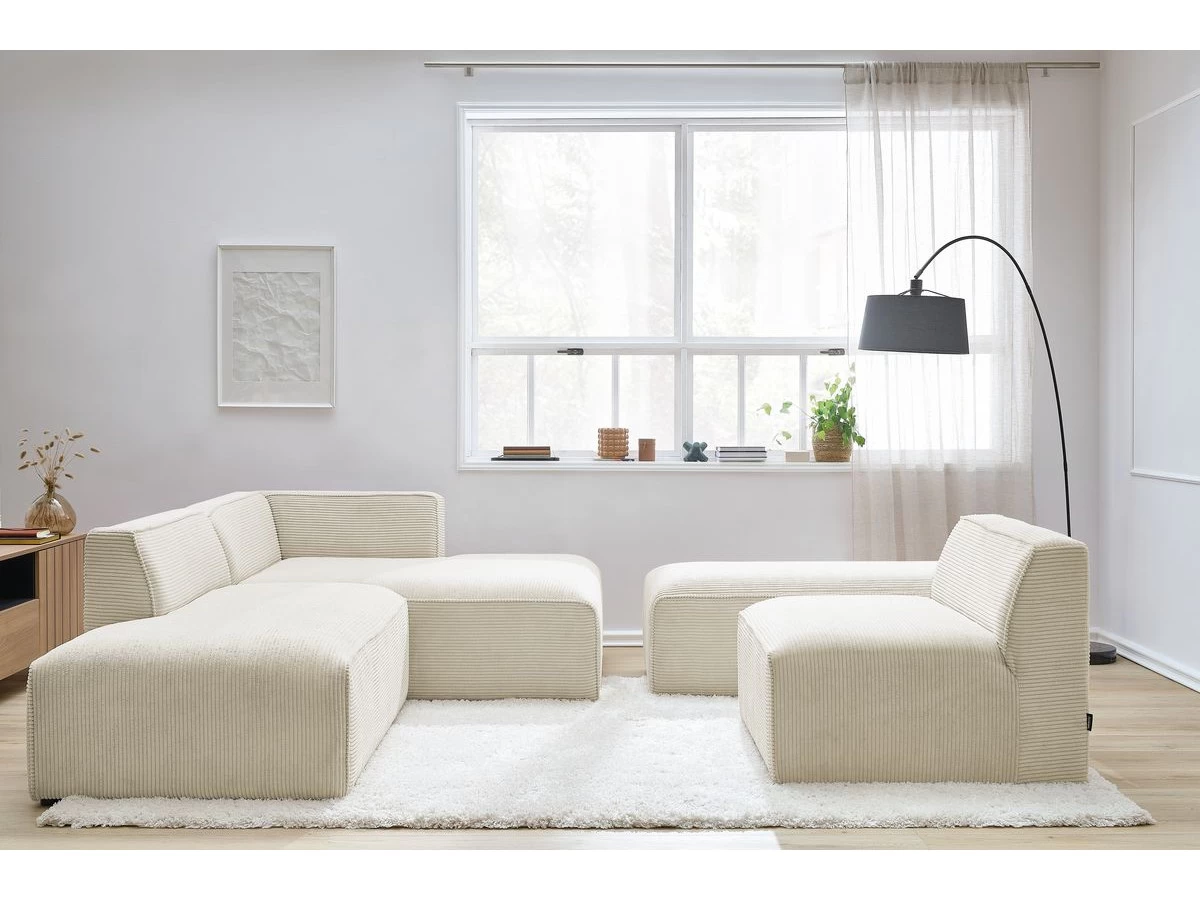 Canapé D'angle Fixe Modulable MEGEVE Tissu Velours Côtelé Avec 1 Chauffeuse Et 1 Pouf 8 Canapé D'angle Fixe Modulable MEGEVE Tissu Velours Côtelé Avec 1 Chauffeuse Et 1 Pouf – Image 6