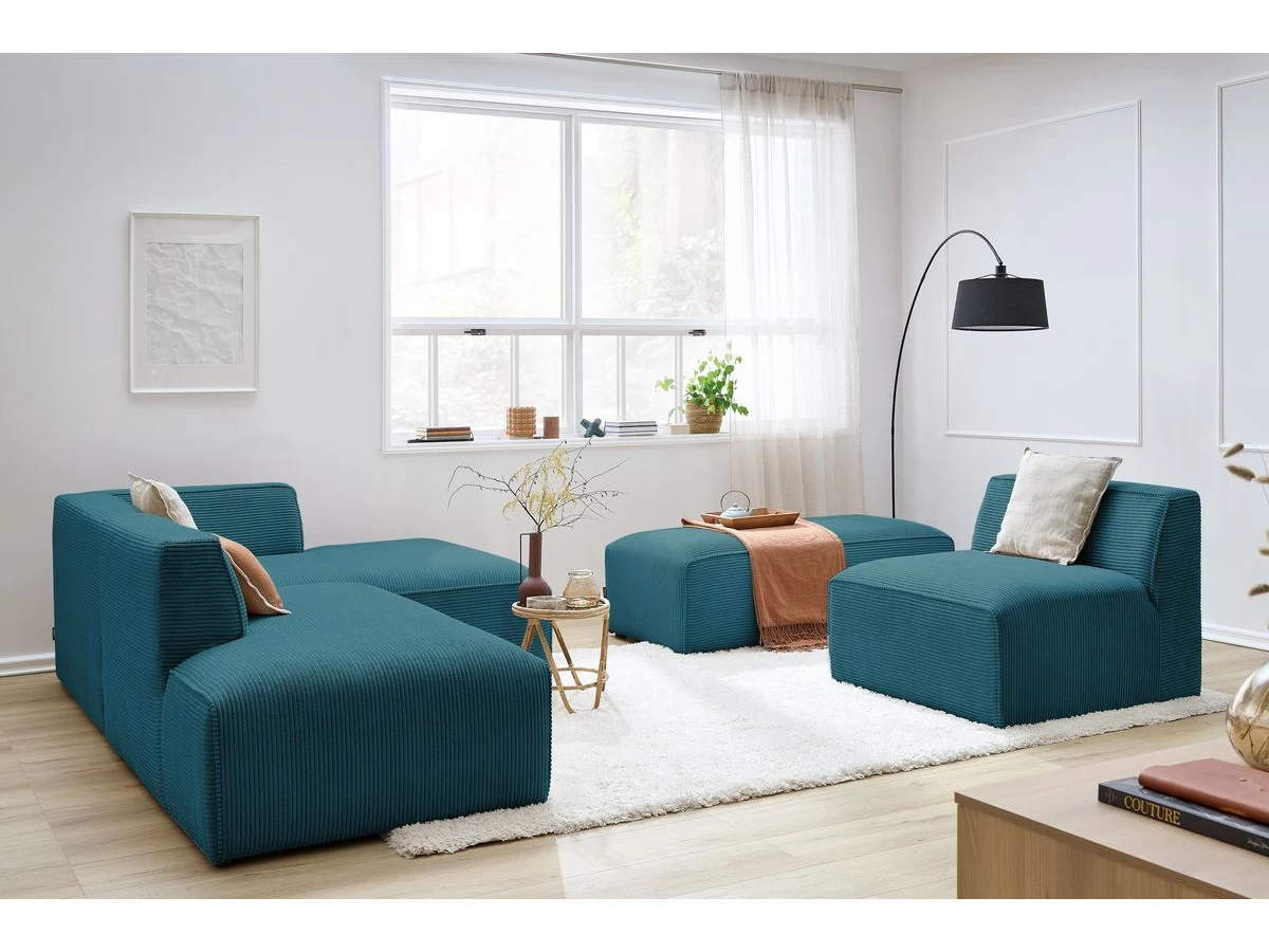 Canapé D'angle Fixe Modulable MEGEVE Tissu Velours Côtelé Avec 1 Chauffeuse Et 1 Pouf 11 Canapé D'angle Fixe Modulable MEGEVE Tissu Velours Côtelé Avec 1 Chauffeuse Et 1 Pouf – Image 9