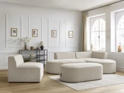 Canapé D'angle Fixe Modulable ROUSSEAU Tissu Chiné Avec 1 Chauffeuse Et 1 Pouf -Velvet Magasin canape d angle fixe modulable rousseau tissu chine avec 1 chauffeuse et 1 pouf 2