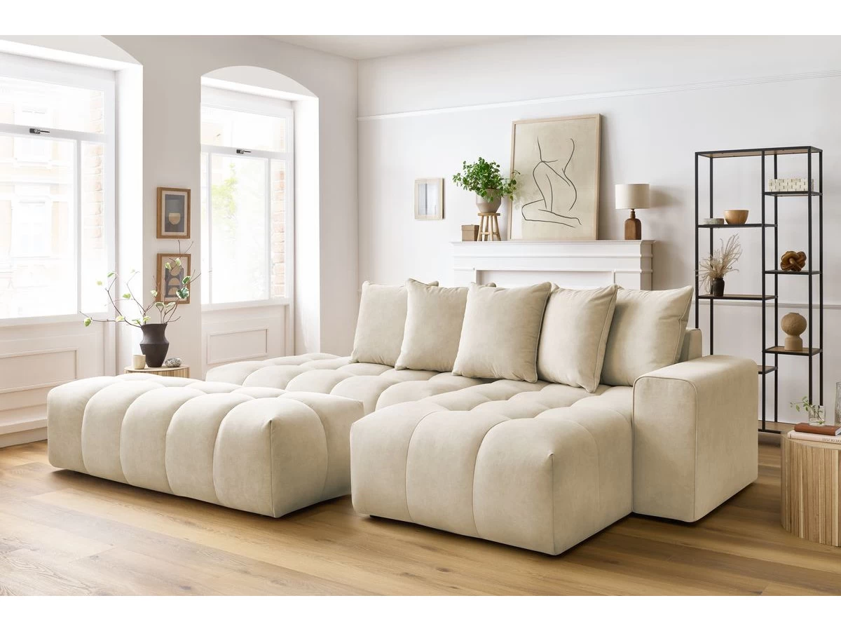 Mont Blanc Canapé D'angle Fixe MONT-BLANC Velours Avec Pouf 5 Mont Blanc Canapé D'angle Fixe MONT-BLANC Velours Avec Pouf – Image 3