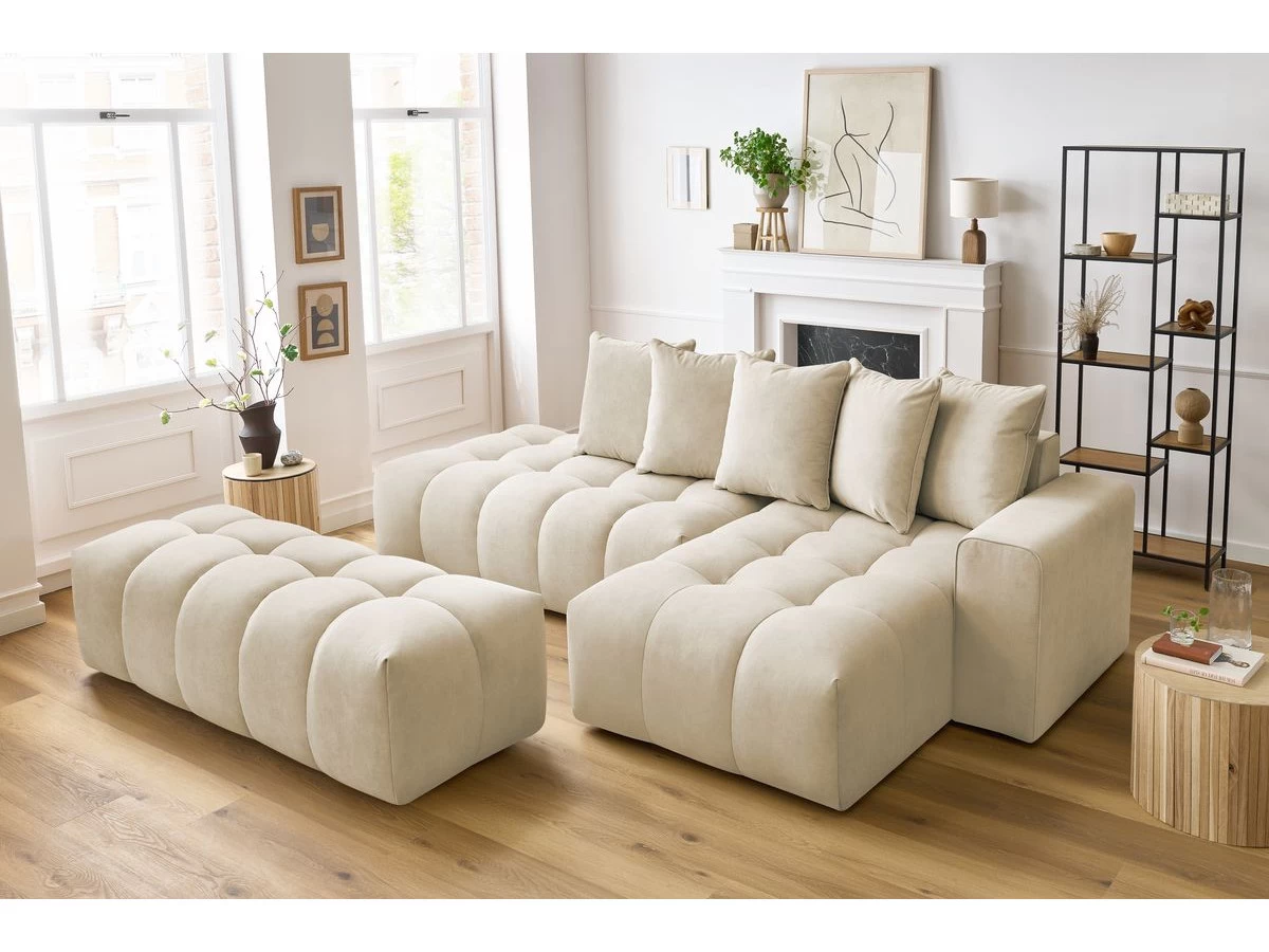 Mont Blanc Canapé D'angle Fixe MONT-BLANC Velours Avec Pouf 6 Mont Blanc Canapé D'angle Fixe MONT-BLANC Velours Avec Pouf – Image 4