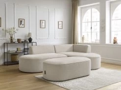 Canapé D'angle Fixe ROUSSEAU Tissu Chiné Avec Pouf -Velvet Magasin canape d angle fixe rousseau tissu chine avec pouf 2