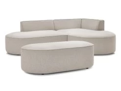 Canapé D'angle Fixe ROUSSEAU Tissu Chiné Avec Pouf