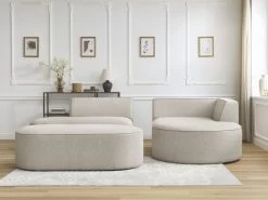 Canapé D'angle Fixe ROUSSEAU Tissu Chiné Avec Pouf -Velvet Magasin canape d angle fixe rousseau tissu chine avec pouf 4