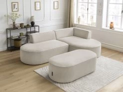 Canapé D'angle Fixe ROUSSEAU Tissu Chiné Avec Pouf -Velvet Magasin canape d angle fixe rousseau tissu chine avec pouf 5