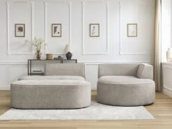 Canapé D'angle Fixe ROUSSEAU Tissu Texturé Avec Pouf -Velvet Magasin canape d angle fixe rousseau tissu texture avec pouf 4