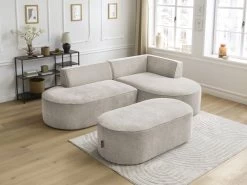 Canapé D'angle Fixe ROUSSEAU Tissu Texturé Avec Pouf -Velvet Magasin canape d angle fixe rousseau tissu texture avec pouf 5