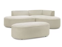 Canapé D'angle Fixe ROUSSEAU Velours Côtelé Avec Pouf