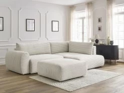 Canapé D'angle L Convertible Coffre LUCIEN Gros Côtelé Doux Avec Pouf -Velvet Magasin canape d angle l convertible coffre lucien gros cotele doux avec pouf 3