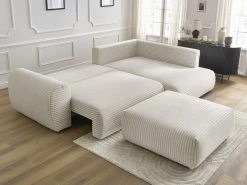 Canapé D'angle L Convertible Coffre LUCIEN Gros Côtelé Doux Avec Pouf -Velvet Magasin canape d angle l convertible coffre lucien gros cotele doux avec pouf 4