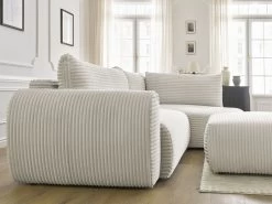 Canapé D'angle L Convertible Coffre LUCIEN Gros Côtelé Doux Avec Pouf -Velvet Magasin canape d angle l convertible coffre lucien gros cotele doux avec pouf 6