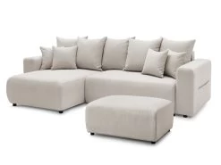 Canapé D'angle Réversible Convertible Coffre ENVY Tissu Chiné Avec Pouf