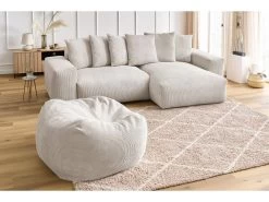 Canapé D'angle Réversible Ultra Moelleux VOLTAIRE Velours Côtelé Avec Pouf -Velvet Magasin canape d angle reversible ultra moelleux voltaire velours cotele avec pouf 4