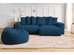 Canapé D'angle Réversible Ultra Moelleux VOLTAIRE Velours Côtelé Avec Pouf -Velvet Magasin canape d angle reversible ultra moelleux voltaire velours cotele avec pouf 9