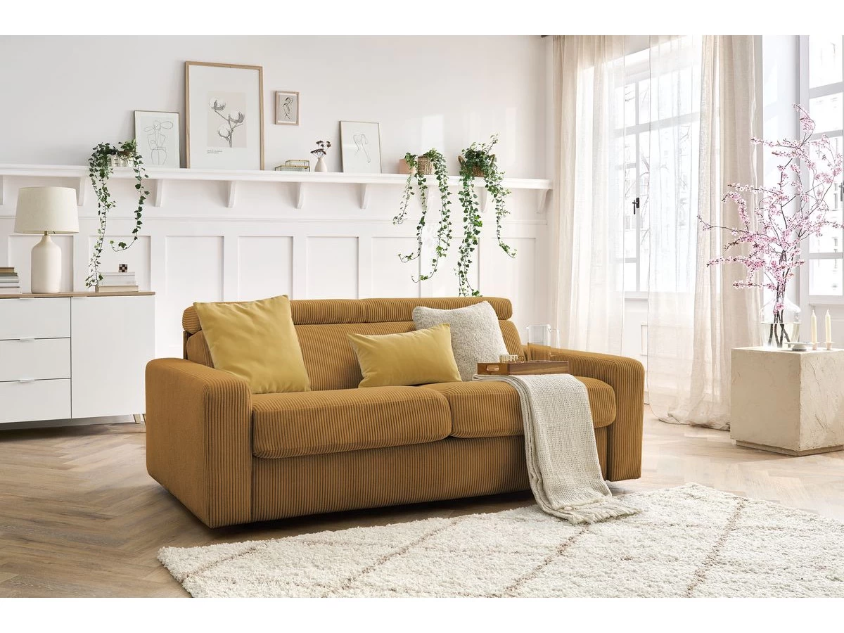 Canapé Droit Convertible MONACO Ouverture Express Velours Côtelé 3 Canapé Droit Convertible MONACO Ouverture Express Velours Côtelé