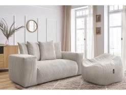 Canapé Droit Fixe 2 Places Ultra Moelleux VOLTAIRE Avec Pouf -Velvet Magasin canape droit fixe 2 places ultra moelleux voltaire avec pouf 2