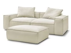 Canapé Droit Fixe 3 Places BOHEME Velours Côtelé Avec Pouf