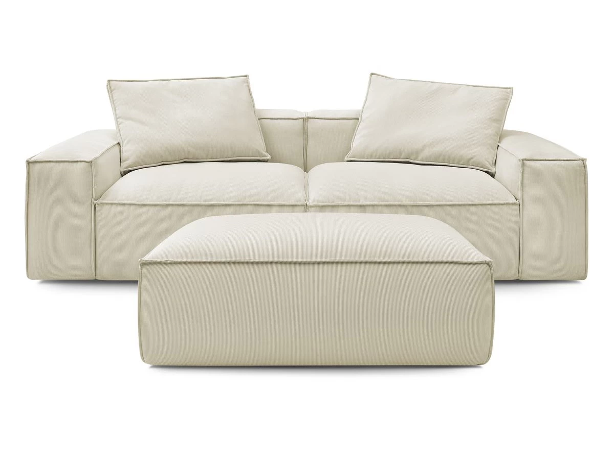 Canapé Droit Fixe 3 Places BOHEME Velours Côtelé Avec Pouf 11 Canapé Droit Fixe 3 Places BOHEME Velours Côtelé Avec Pouf – Image 9