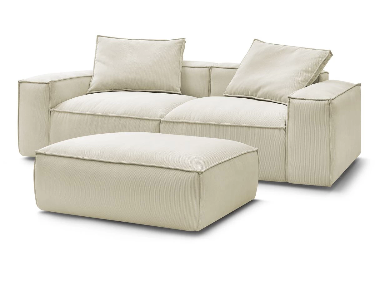 Canapé Droit Fixe 3 Places BOHEME Velours Côtelé Avec Pouf 3 Canapé Droit Fixe 3 Places BOHEME Velours Côtelé Avec Pouf