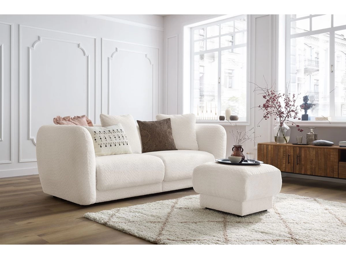 Canapé Droit Fixe 3 Places BOURBON Tissu Bouclette Avec Pouf 4 Canapé Droit Fixe 3 Places BOURBON Tissu Bouclette Avec Pouf – Image 2