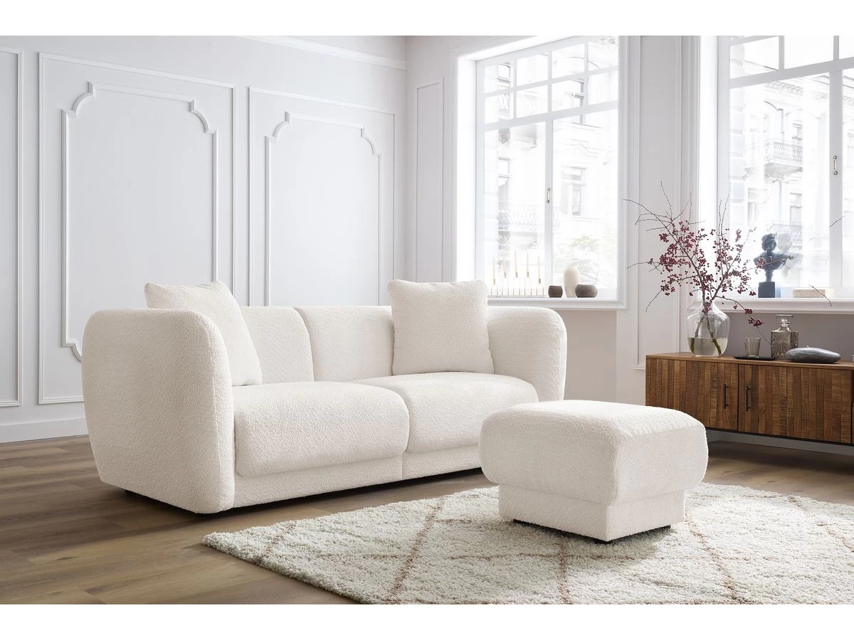 Canapé Droit Fixe 3 Places BOURBON Tissu Bouclette Avec Pouf 6 Canapé Droit Fixe 3 Places BOURBON Tissu Bouclette Avec Pouf – Image 4