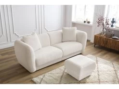 Canapé Droit Fixe 3 Places BOURBON Tissu Bouclette Avec Pouf 16 Canapé Droit Fixe 3 Places BOURBON Tissu Bouclette Avec Pouf -Velvet Magasin canape droit fixe 3 places bourbon tissu bouclette avec pouf 4