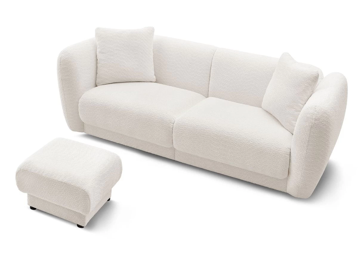 Canapé Droit Fixe 3 Places BOURBON Tissu Bouclette Avec Pouf 12 Canapé Droit Fixe 3 Places BOURBON Tissu Bouclette Avec Pouf – Image 10