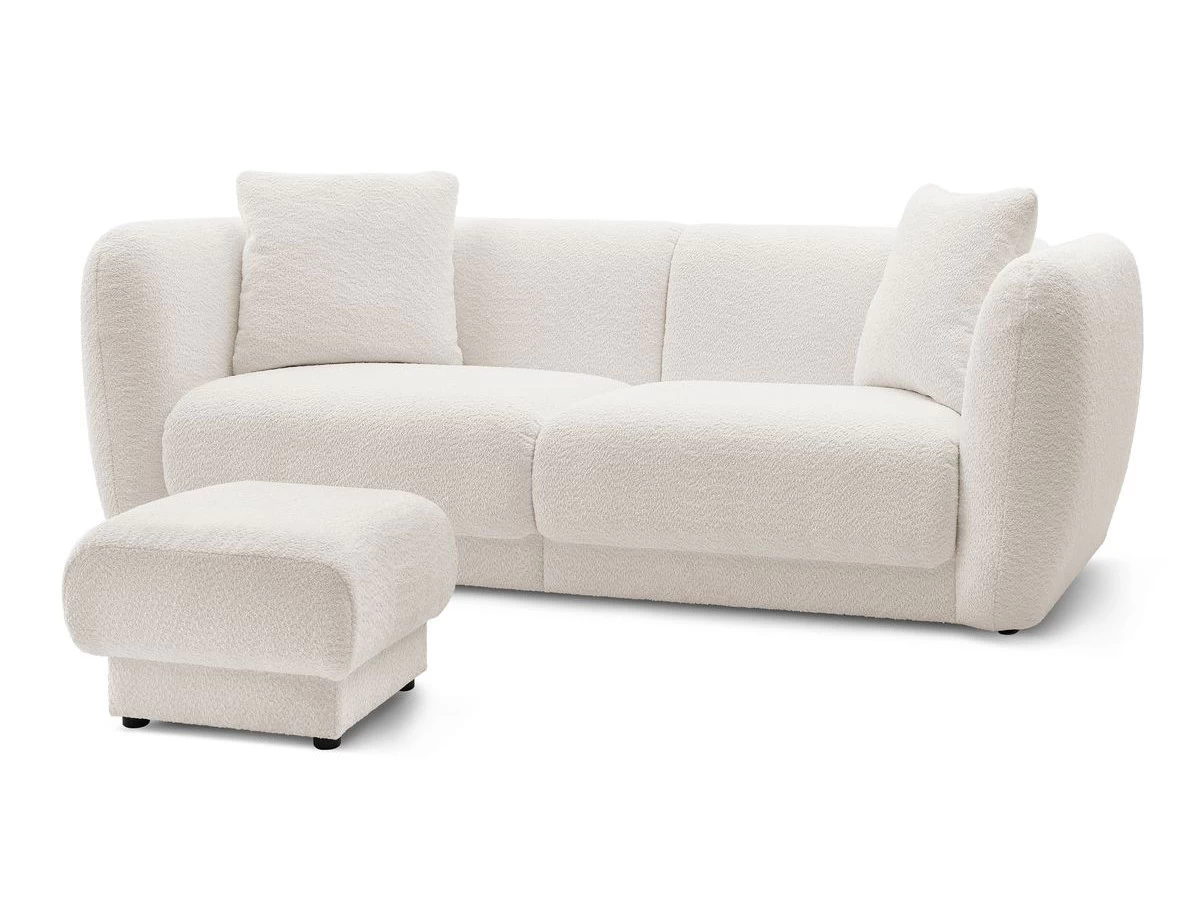 Canapé Droit Fixe 3 Places BOURBON Tissu Bouclette Avec Pouf 3 Canapé Droit Fixe 3 Places BOURBON Tissu Bouclette Avec Pouf