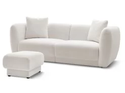 Canapé Droit Fixe 3 Places BOURBON Tissu Texturé Recyclé Avec Pouf