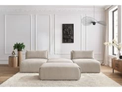 Canapé Droit Fixe 3 Places JEANNE Avec Pouf Tissu Texturé 13 Canapé Droit Fixe 3 Places JEANNE Avec Pouf Tissu Texturé -Velvet Magasin canape droit fixe 3 places jeanne avec pouf tissu texture 1