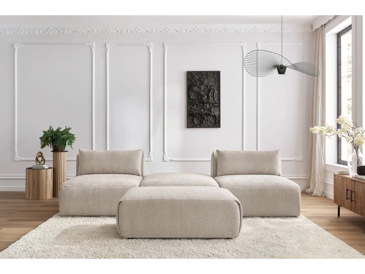 Canapé Droit Fixe 3 Places JEANNE Avec Pouf Tissu Texturé 4 Canapé Droit Fixe 3 Places JEANNE Avec Pouf Tissu Texturé – Image 2