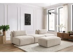 Canapé Droit Fixe 3 Places JEANNE Avec Pouf Tissu Texturé 14 Canapé Droit Fixe 3 Places JEANNE Avec Pouf Tissu Texturé -Velvet Magasin canape droit fixe 3 places jeanne avec pouf tissu texture 2