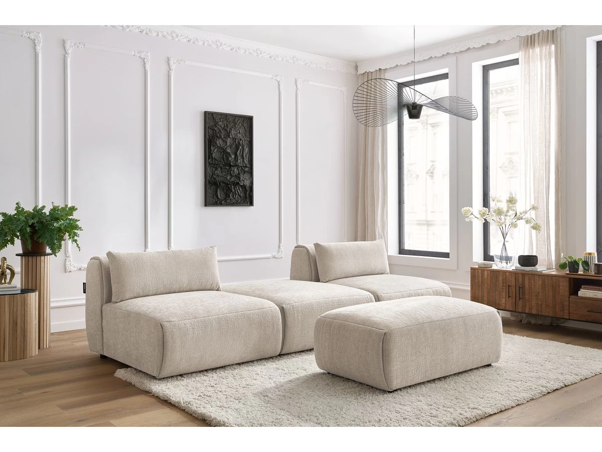 Canapé Droit Fixe 3 Places JEANNE Avec Pouf Tissu Texturé 5 Canapé Droit Fixe 3 Places JEANNE Avec Pouf Tissu Texturé – Image 3