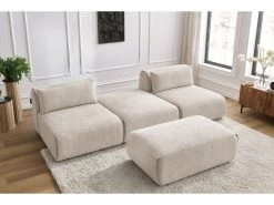 Canapé Droit Fixe 3 Places JEANNE Avec Pouf Tissu Texturé 15 Canapé Droit Fixe 3 Places JEANNE Avec Pouf Tissu Texturé -Velvet Magasin canape droit fixe 3 places jeanne avec pouf tissu texture 3