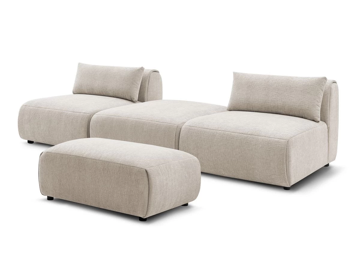 Canapé Droit Fixe 3 Places JEANNE Avec Pouf Tissu Texturé 3 Canapé Droit Fixe 3 Places JEANNE Avec Pouf Tissu Texturé