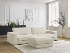 Canapé Droit Fixe 3 Places LEONARD Velours Côtelé Avec Pouf -Velvet Magasin canape droit fixe 3 places leonard velours cotele avec pouf 2