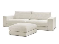 Canapé Droit Fixe 3 Places LEONARD Velours Côtelé Avec Pouf