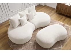 Canapé Droit Fixe 3 Places SAINT-GERMAIN Tissu Bouclette Avec Pouf -Velvet Magasin canape droit fixe 3 places saint germain tissu bouclette avec pouf 5