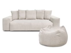 Canapé Droit Fixe 3 Places Ultra Moelleux VOLTAIRE Velours Côtelé Avec Pouf -Velvet Magasin canape droit fixe 3 places ultra moelleux voltaire velours cotele avec pouf 5