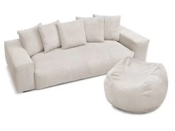 Canapé Droit Fixe 3 Places Ultra Moelleux VOLTAIRE Velours Côtelé Avec Pouf -Velvet Magasin canape droit fixe 3 places ultra moelleux voltaire velours cotele avec pouf 6