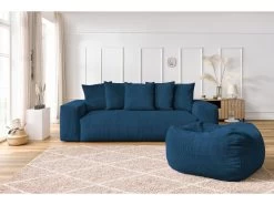 Canapé Droit Fixe 3 Places Ultra Moelleux VOLTAIRE Velours Côtelé Avec Pouf -Velvet Magasin canape droit fixe 3 places ultra moelleux voltaire velours cotele avec pouf 9