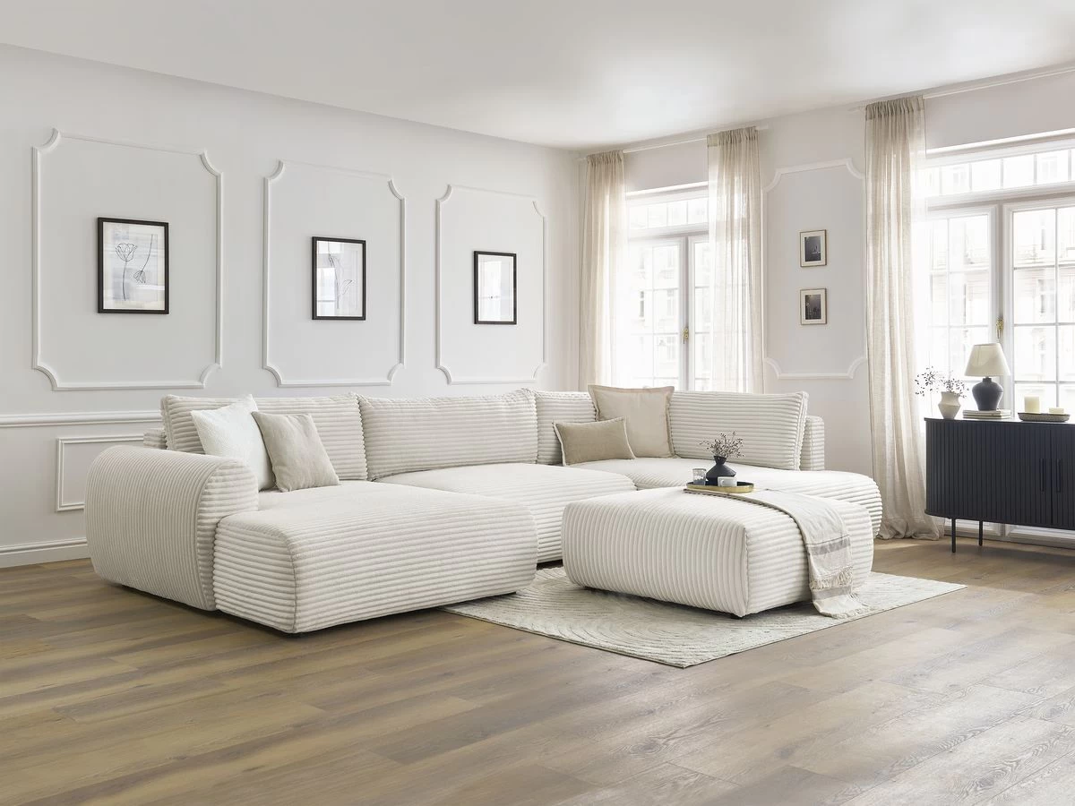 Canapé Panoramique Convertible Coffre LUCIEN Gros Côtelé Doux Avec Pouf 4 Canapé Panoramique Convertible Coffre LUCIEN Gros Côtelé Doux Avec Pouf – Image 2