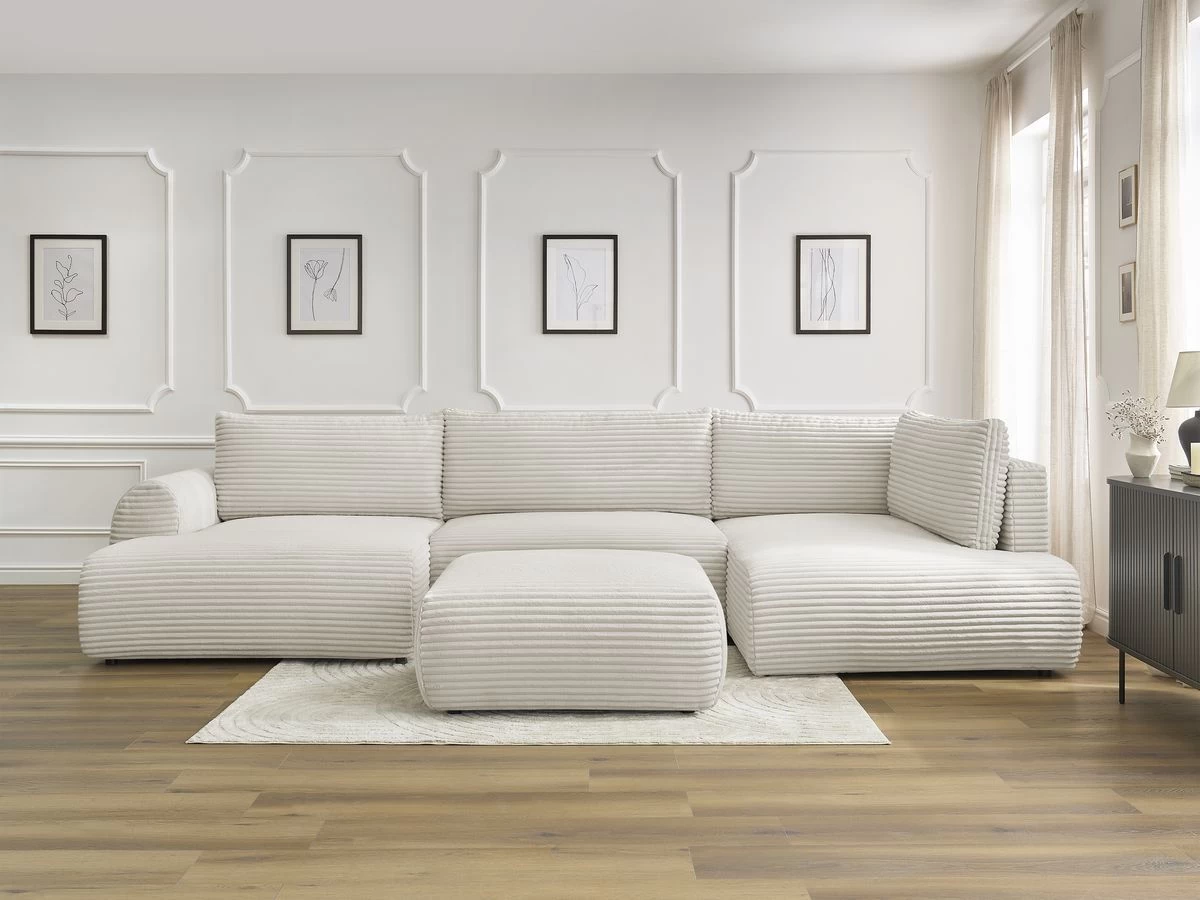 Canapé Panoramique Convertible Coffre LUCIEN Gros Côtelé Doux Avec Pouf 5 Canapé Panoramique Convertible Coffre LUCIEN Gros Côtelé Doux Avec Pouf – Image 3