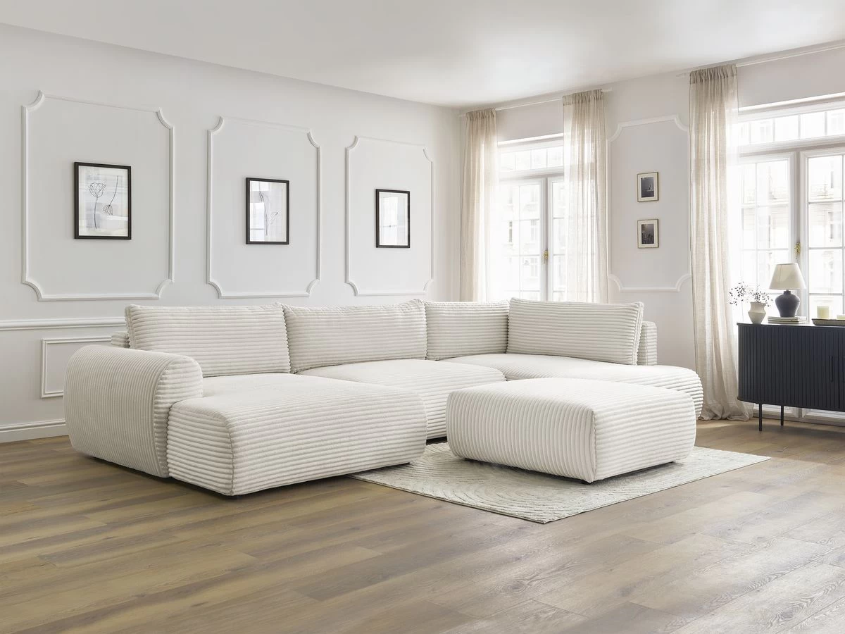 Canapé Panoramique Convertible Coffre LUCIEN Gros Côtelé Doux Avec Pouf 6 Canapé Panoramique Convertible Coffre LUCIEN Gros Côtelé Doux Avec Pouf – Image 4