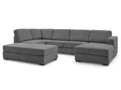 Canapé Panoramique Convertible MEGA Velours Côtelé Avec Pouf